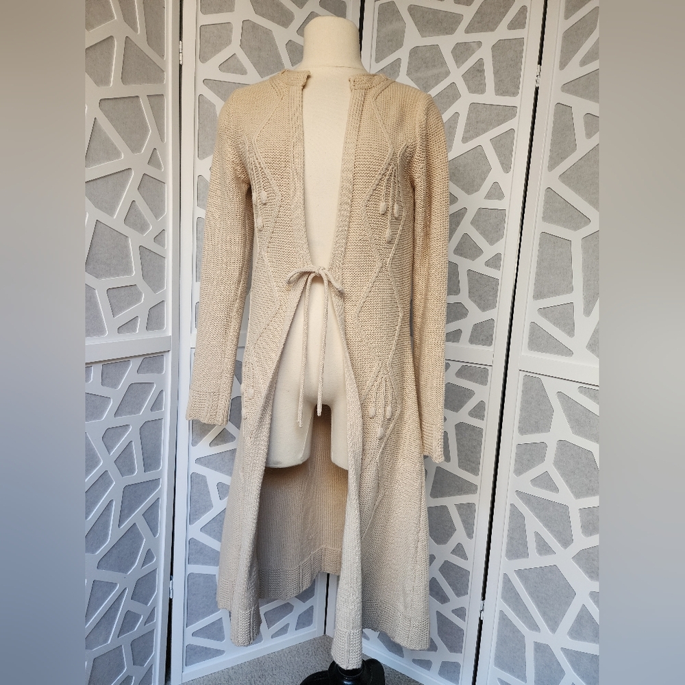 BCBG MAXAZRIA Long Knit Sweater Duster Jacket tan/beige Medium